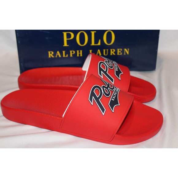 Polo Ralph Lauren Men's Signature Pony Slide RED BLUE NIB SZ 14 - Picture 1 of 5